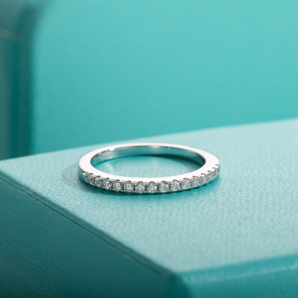#Certified 1.5mm Moissanite Diamond Pave Half Eternity Ring NEW - Picture 7 of 14